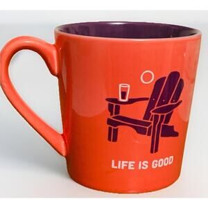 Life Is Good Style Coffee Mug Adirondack Chair Design Orange & Purple 12oz